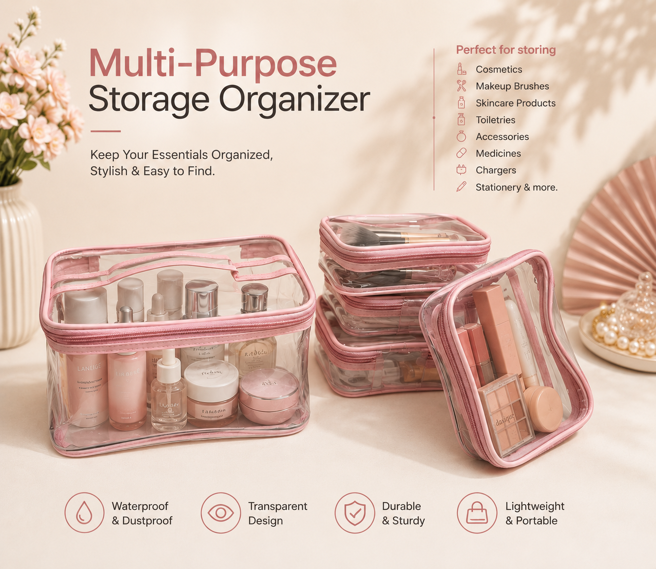 4-in-1 Travel Multi-Purpose Organizer Pouch Set - Image 6