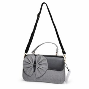 PINAKII Royal Bow Sling Bag – Elegant Grey & Black Women's Handbag