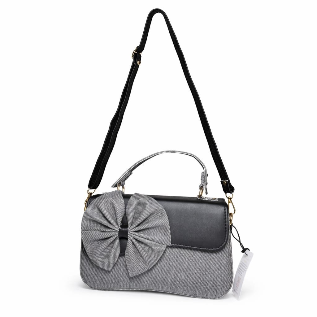 PINAKII Royal Bow Sling Bag – Elegant Grey & Black Women's Handbag